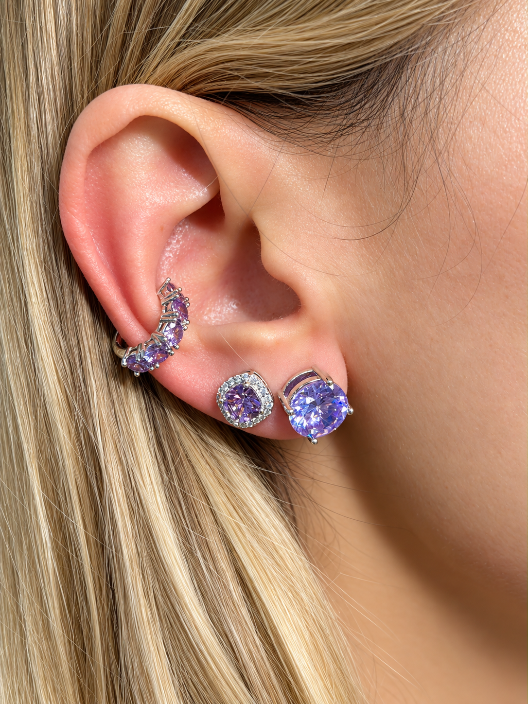 Kit Lavanda (2 Brincos + 1 Piercing Fake)