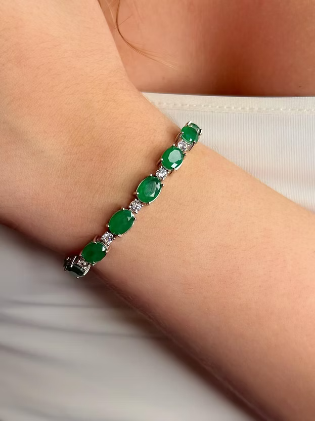 Pulseira Riviera Oval Esmeralda Prata 925