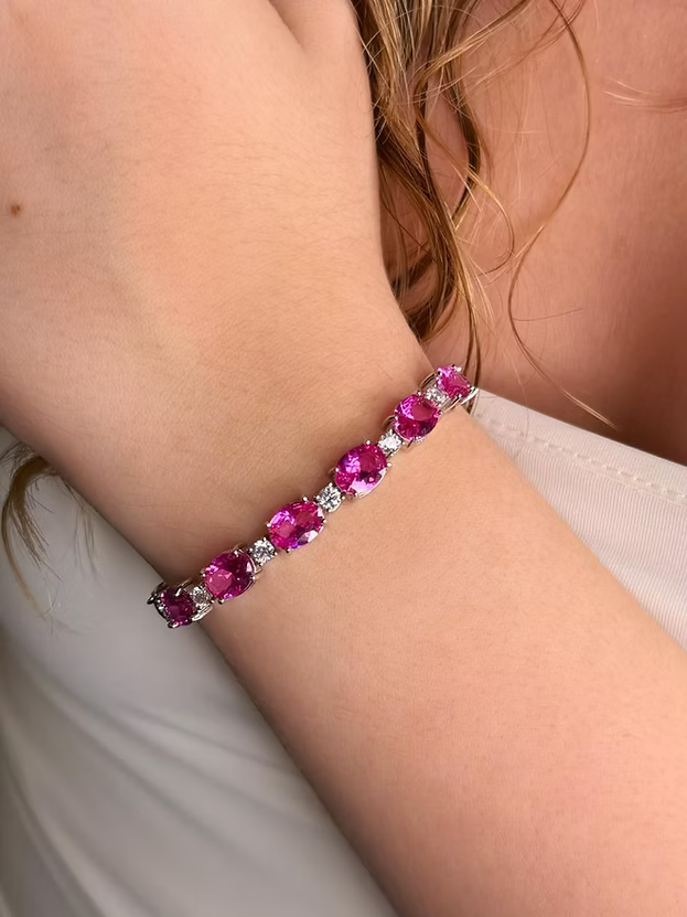 Pulseira Riviera Oval Pink Prata 925