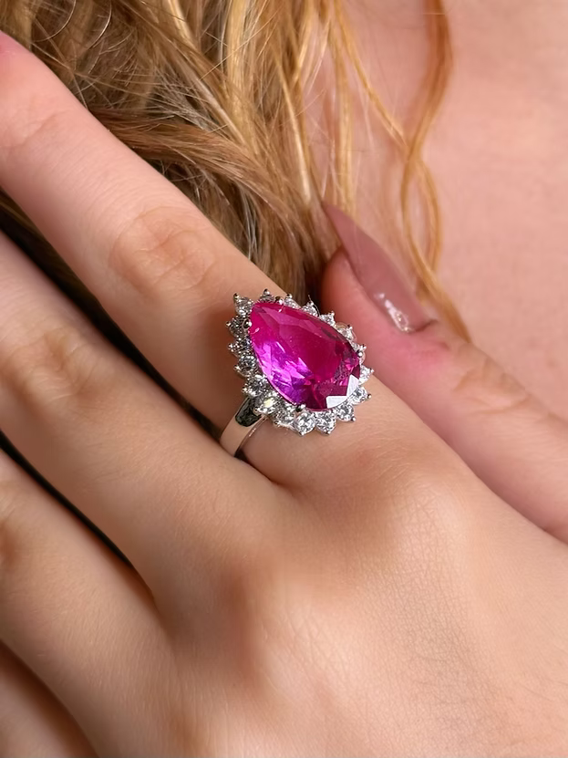 Anel Gota Pink Prata 925