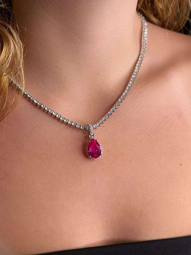 Pingente Gota Pink Prata 925