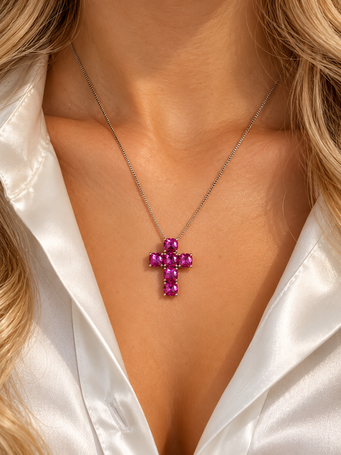 Colar Cruz Pink