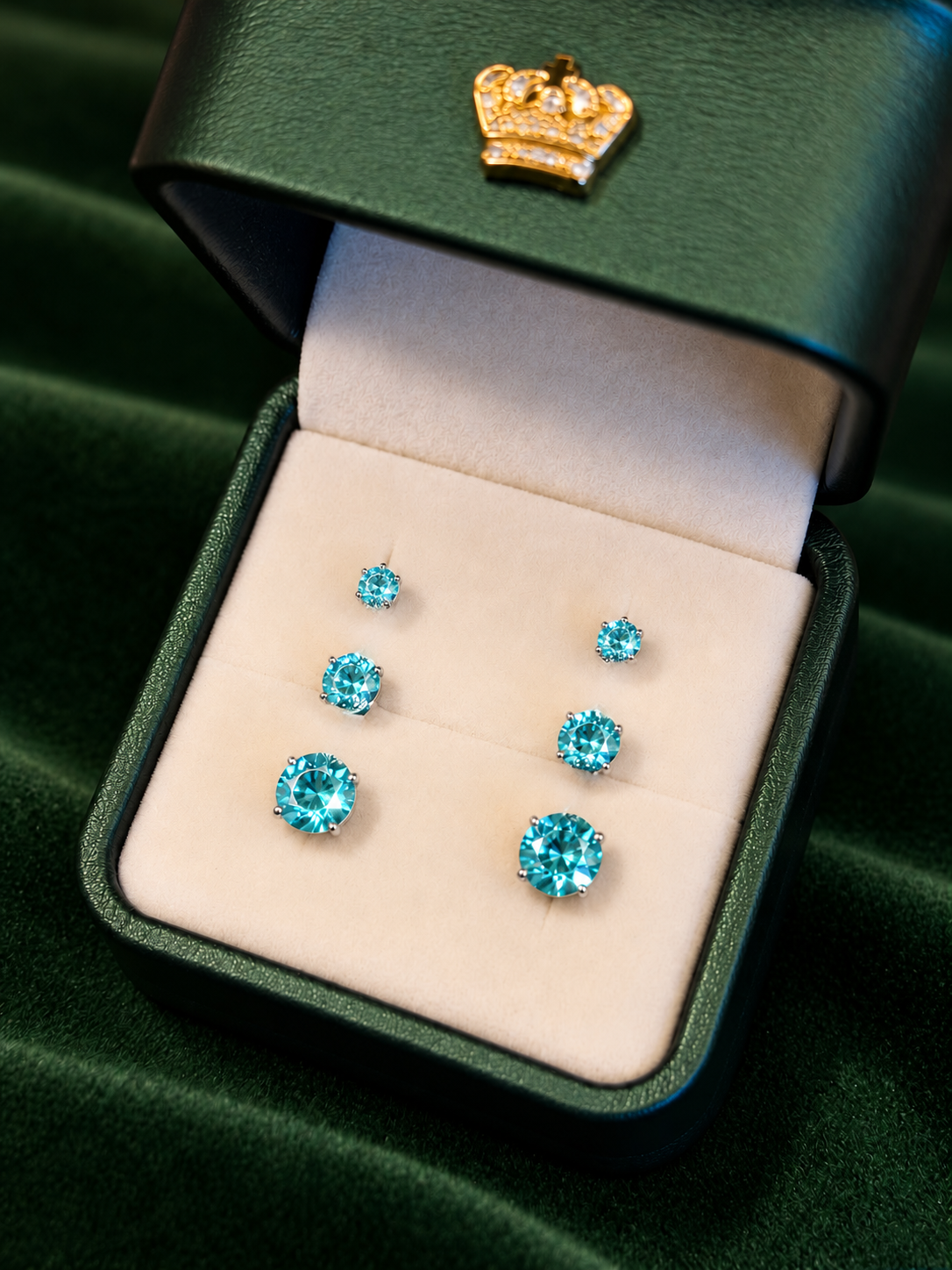 Trio Brincos Round Aqua Steel