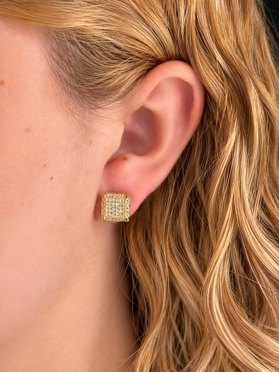 Brinco Squares Cristal Dourado
