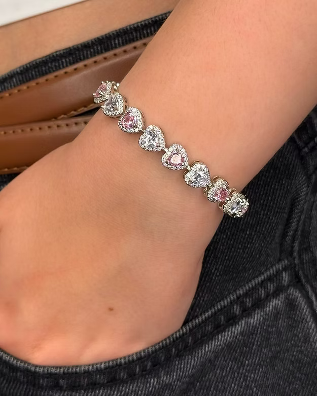 Pulseira Riviera Corações Rosa