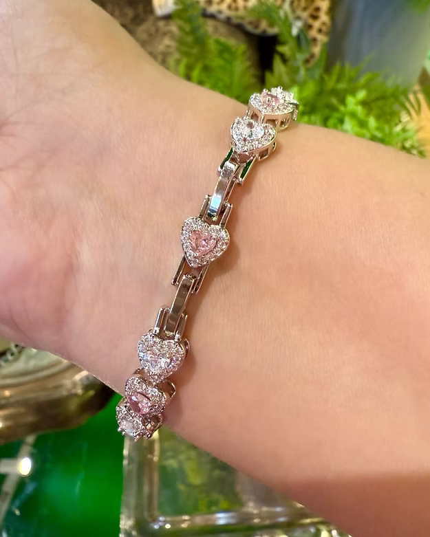 Pulseira Riviera Corações Rosa