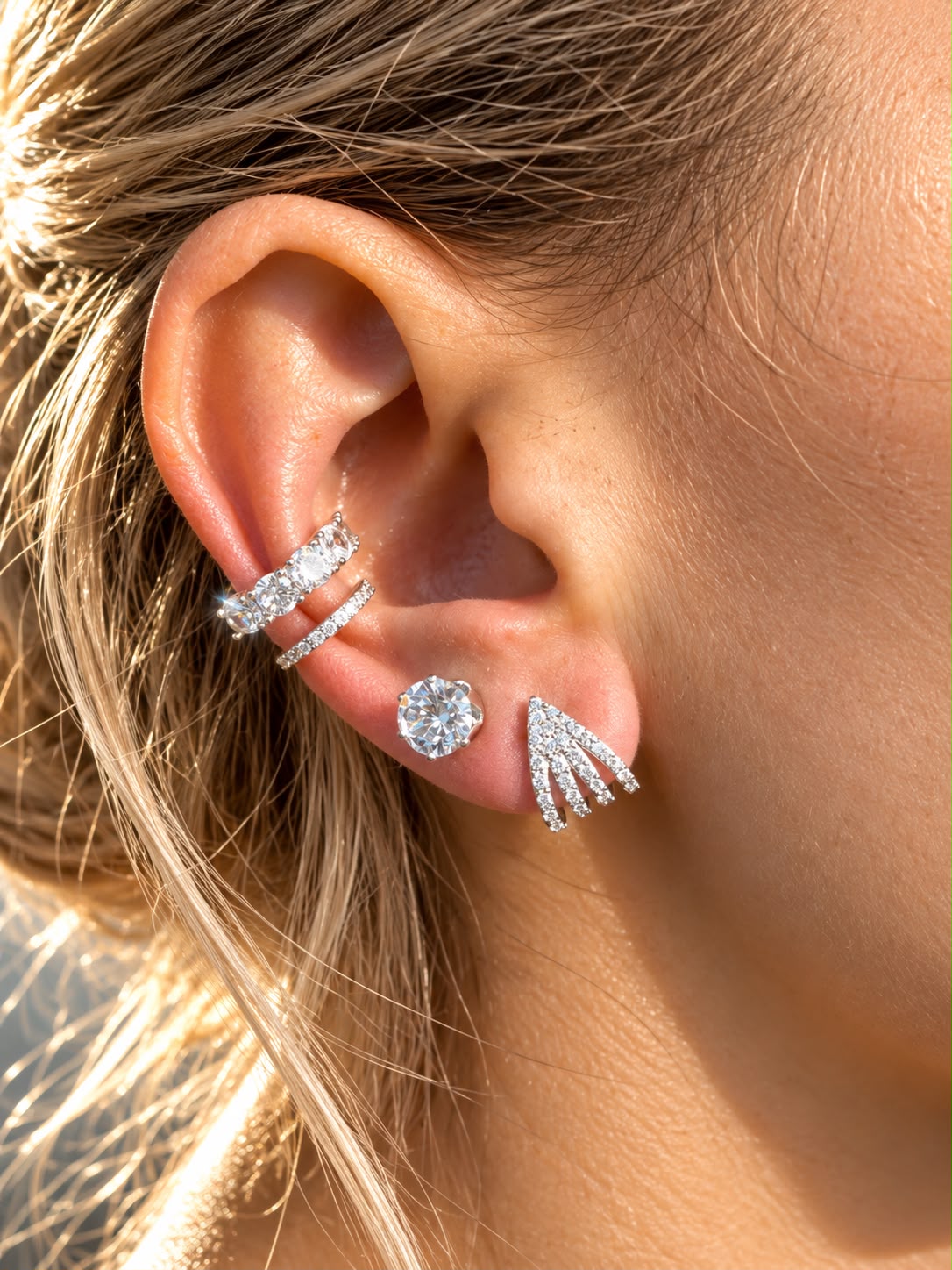 Kit Crystal Light (2 Brincos + 2 Piercings Fake)