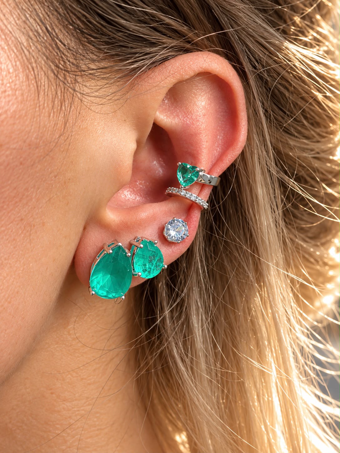 Kit Turmalina Complete (3 Brincos + 2 Piercings Fake)