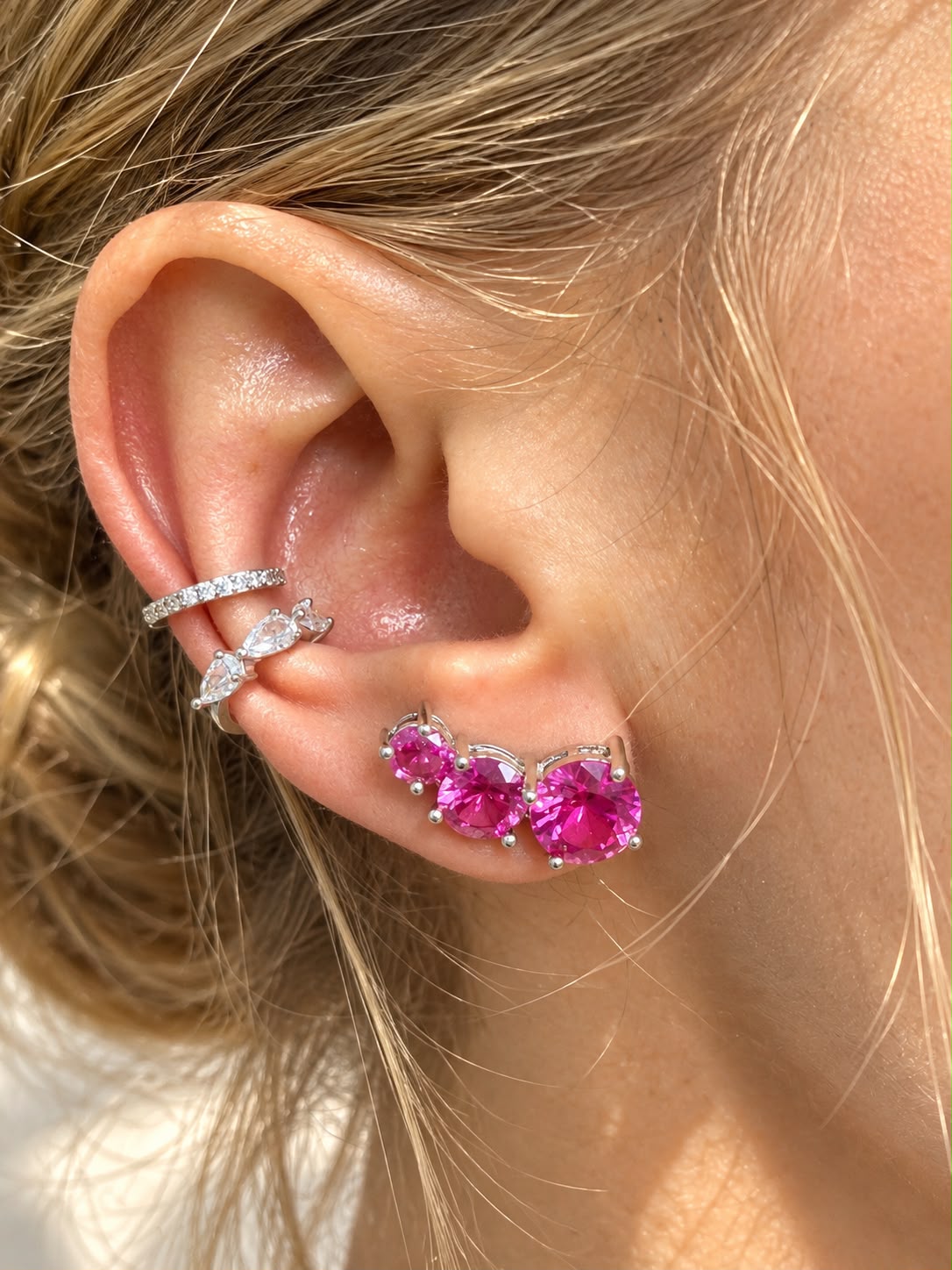 Kit Pink Style (1 Earcuff + 2 Piercings de Pressão)