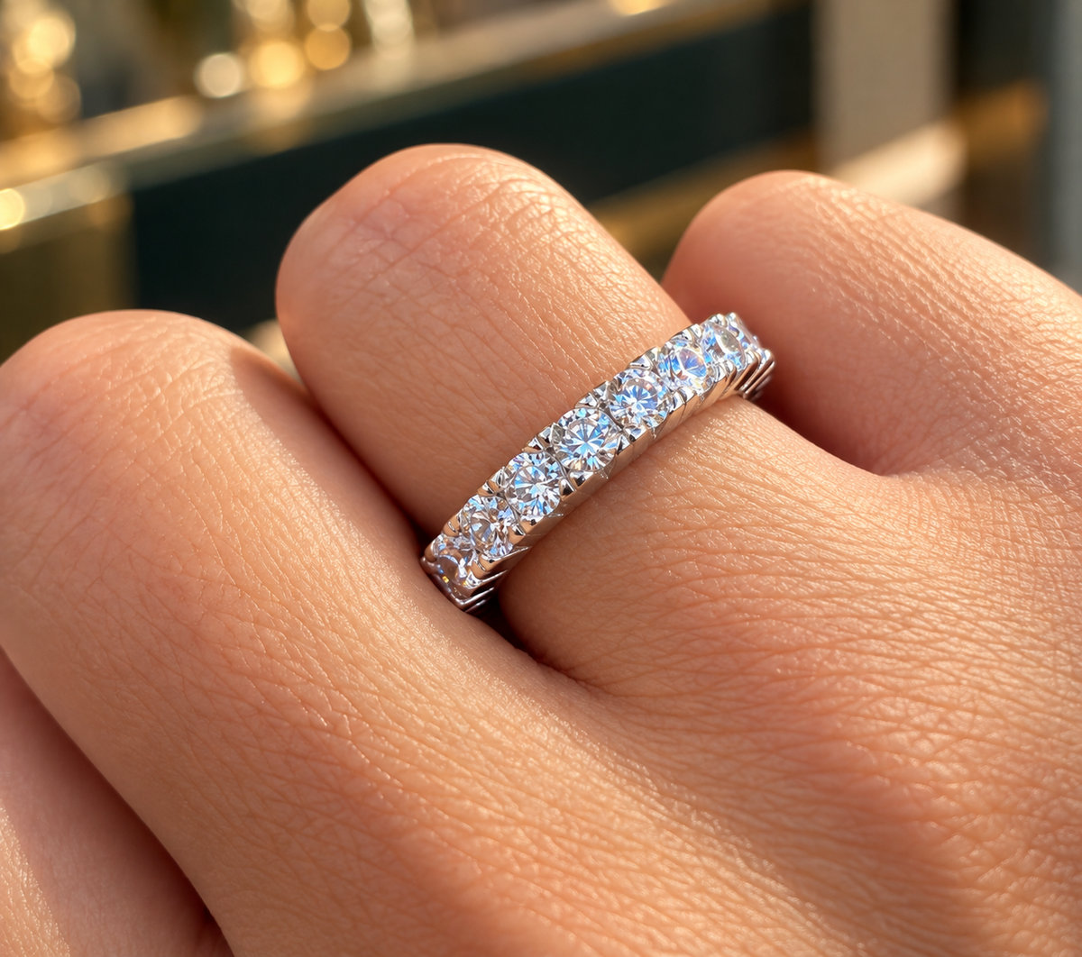 Aliança Riviera Cristal Prata 925 (3mm)