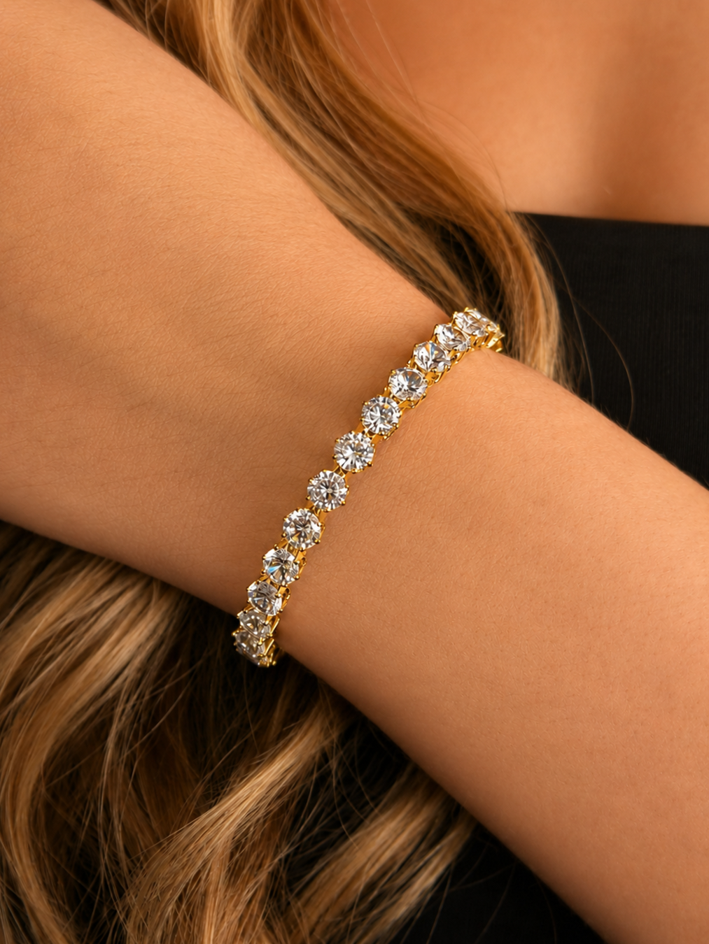 Bracelete Riviera Cristal Dourado